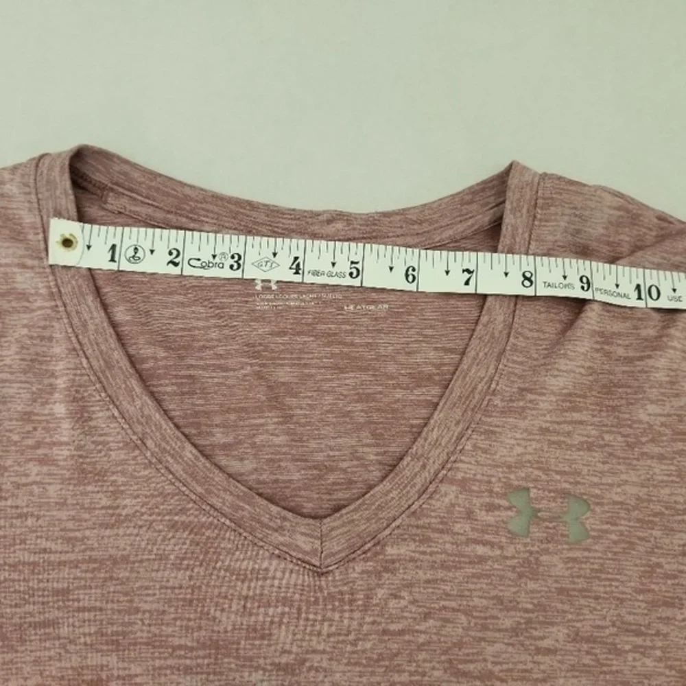 Under Armour TShirt Womens Size Small Heathered Pink VNeck ShortSleeveAthleisure - Picture 11 of 11